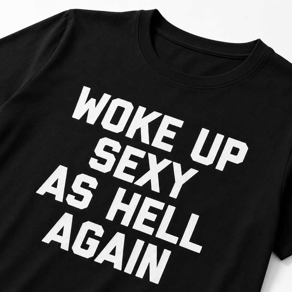 "Woke up sexy as hell again" Black Tee